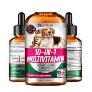 Vetflix Pet Vitamins 10 in 1 – Made in USA – Glucosamine for Dogs & Cats – Dog Supplement for Pet Joint Health
